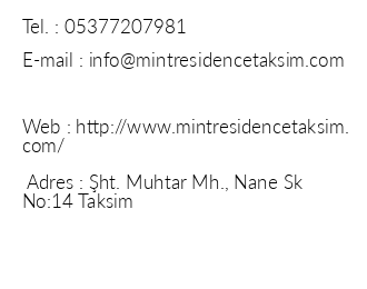 Mint Residence Taksim Hotel iletiim bilgileri